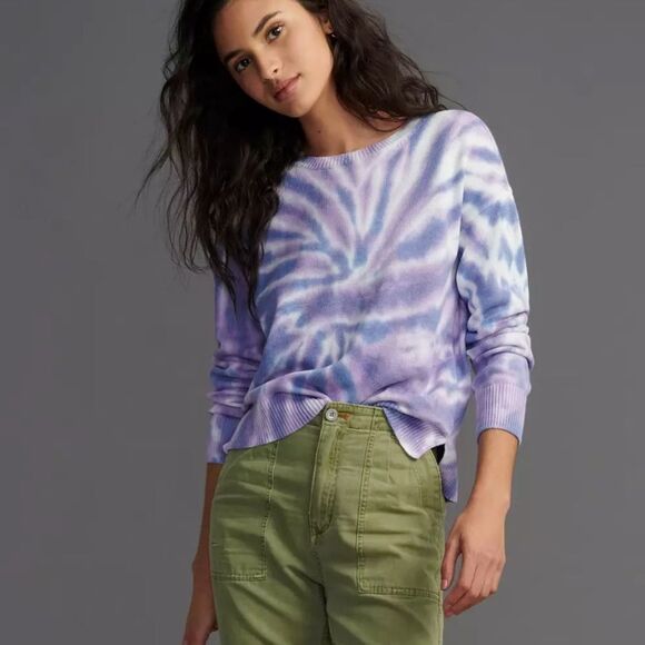 Anthropologie Design History Lilac Tye Dye Knit Sweater Womens Large Y2K Hippie - Picture 3 of 10
